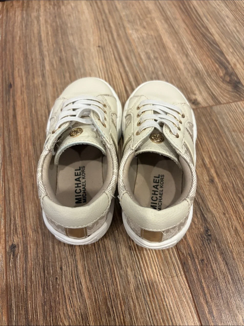 Michael Kors Kids Beige Lace-Up Logo Accent Sneakers